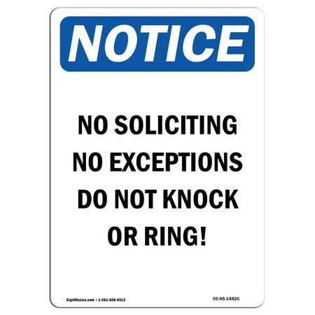 SIGNMISSION OSHA Notice Sign, 5" Height, No Soliciting No Exceptions Do Sign, Portrait, 10PK OS-NS-D-35-V-14826-10PK